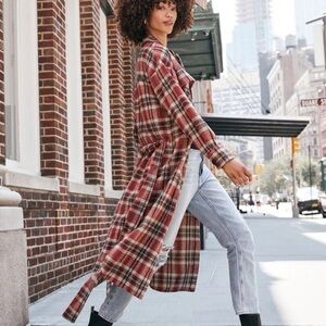 Vestique Plaid Belted Shirt Dress – Red & Cream Flannel Button Down